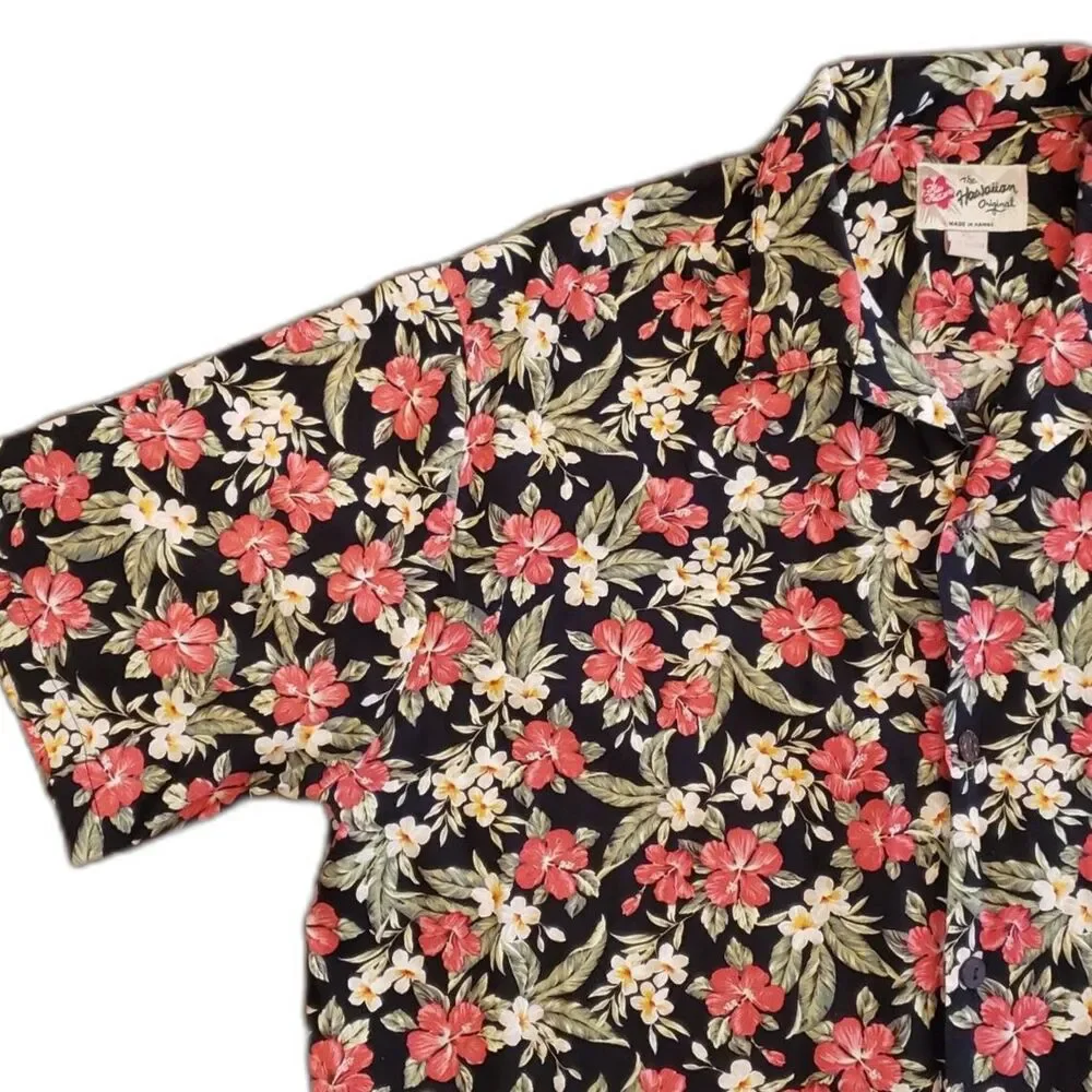 Hilo Hatties Men Hawaiian Shirt Black Pink Hibiscus Print Size XL - Picture 6 of 8